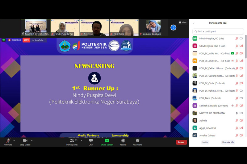 Nindy Puspita Dewi Sukses Raih 1st Runner Up Kategori News Casting pada Ajang PEC 2021